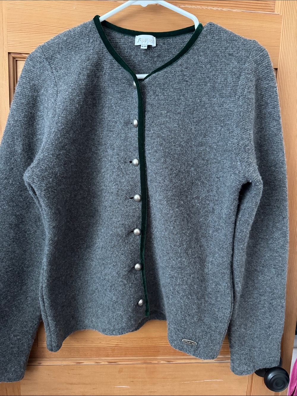 Vintage Steffner  lambswool Cardigan with Dark Green velvet trim